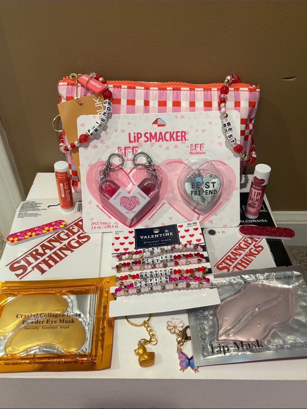 Lip Smacker BFF Heart Keychain & Best Friend Necklace Set - Pink Red